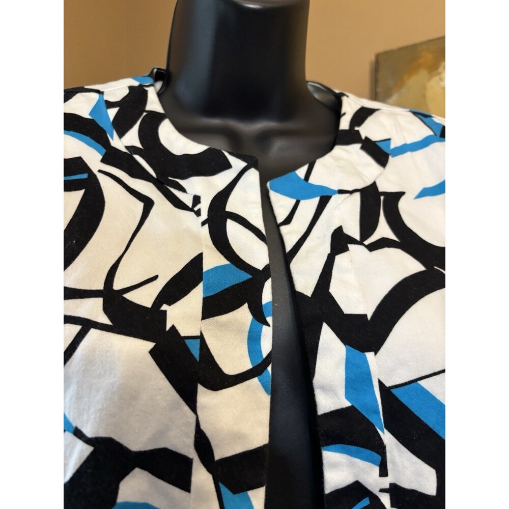Dress Barn Blazer. Blue Black & White Design Shoulder Pads. Open Front. Lined. M - Picture 3 of 13